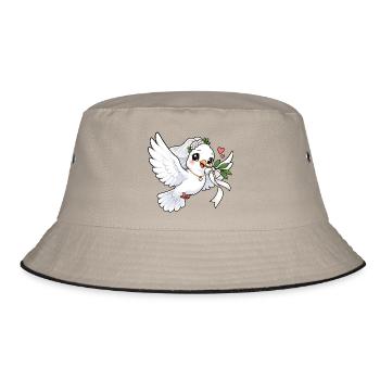 Hochzeitstaube Kawaii Style – Liebe & Hochzeit - Bucket Hat - Khaki/Schwarz - Vorne