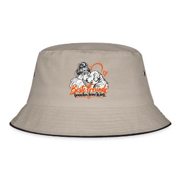 Beste Freunde Hund und Mensch Herz - Bucket Hat - Khaki/Schwarz - Vorne