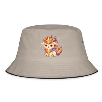 Unicorn Fire Goat Shirt Einhorn Feuer Ziege  - Bucket Hat - Khaki/Schwarz - Vorne