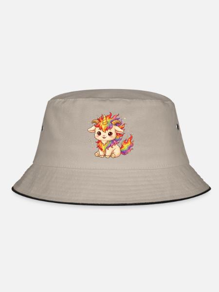 Unicorn Fire Goat Shirt Einhorn Feuer Ziege - Bucket Hat - Khaki/Schwarz