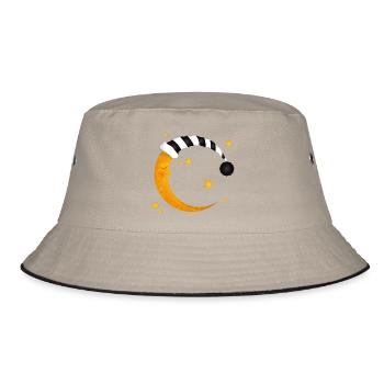 schlafender Mond mit gestreifter Schlafmütze - Bucket Hat - Khaki/Schwarz - Vorne