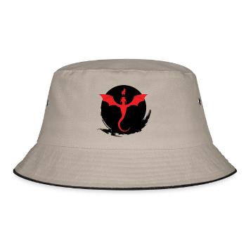 Japan Asien Bambus Sonne Kanji Natur Drachen Kreis - Bucket Hat - Khaki/Schwarz - Vorne
