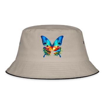 Schmetterling - Bucket Hat - Khaki/Schwarz - Vorne