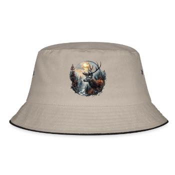 Mystical Deer in the Cloud Forest / Traditional Costume / Hunting - Bucket Hat - khaki/black - Front