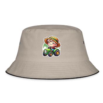 Petit garçon au chapeau de paille conduisant un tracteur vert - Bob - kaki/noir - Devant