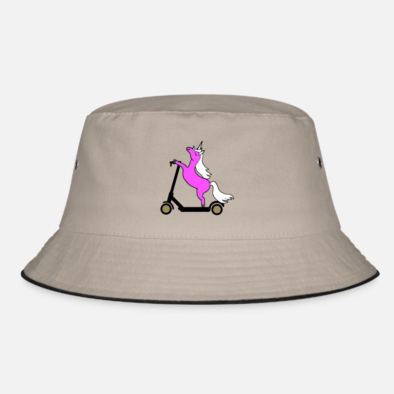 Pinkes Einhorn fährt E Scooter Roller Bucket Hat