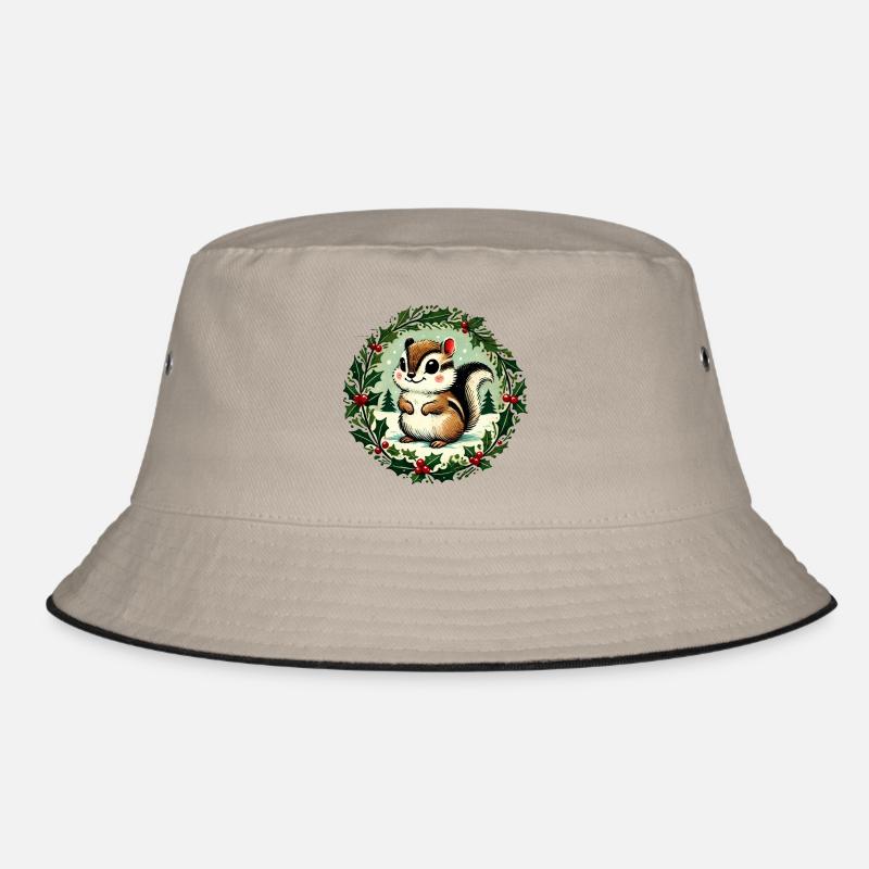 Festliches Eichhörnchen mit Stechpalmenkranz Bucket Hat