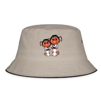 2 Gamer Raupe Nerd zocken Controller Konsole Spiel - Bucket Hat - Khaki/Schwarz - Vorne