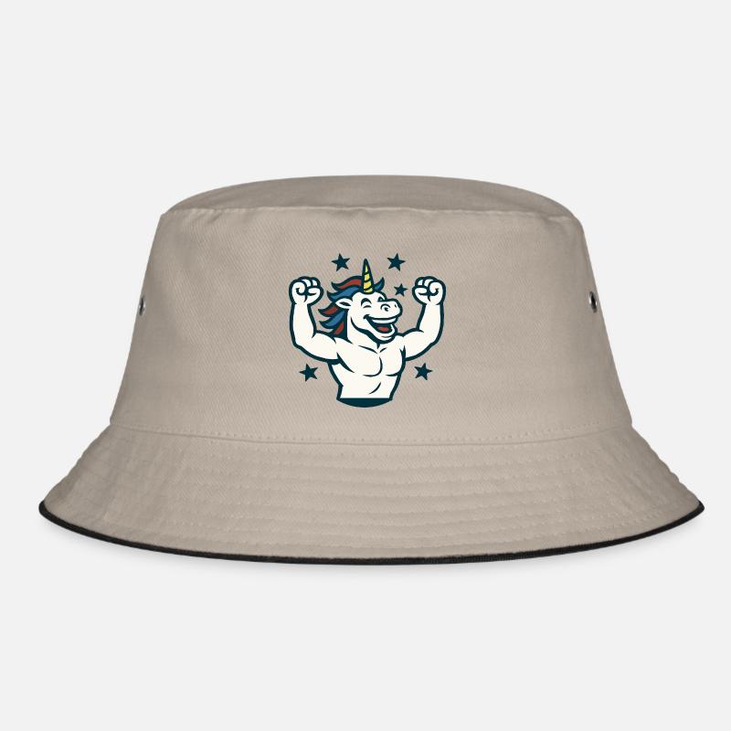 Starkes Unicorn Gym Maskottchen Power Flex Design Bucket Hat