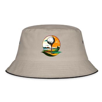 Golfball auf Golfplatz Golfer Landschaft Motiv - Bucket Hat - Khaki/Schwarz - Vorne