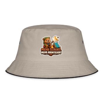 Camping Bär mit Schoko Abenteuer am Lagerfeuer - Bucket Hat - Khaki/Schwarz - Vorne