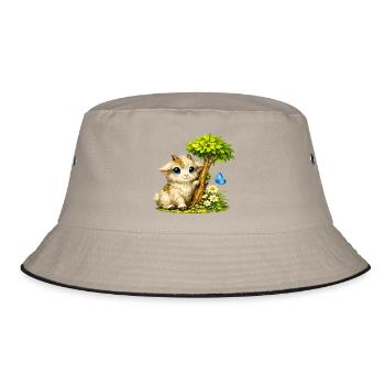 Cuddly goat with butterfly - Bucket Hat - khaki/black - Front