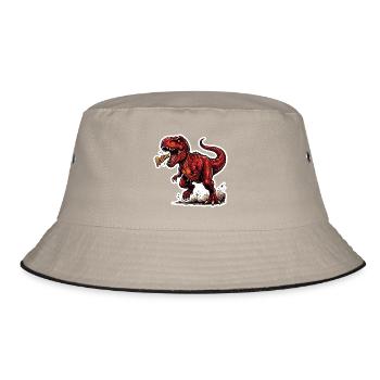 Feuerroter Dino Roar Sticker - Bucket Hat - Khaki/Schwarz - Vorne