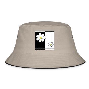 Stripes & Flowers - Bucket Hat - Khaki/Schwarz - Vorne