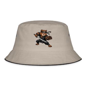 Ninja Bär mit Katana – Samurai Kämpfer - Bucket Hat - Khaki/Schwarz - Vorne