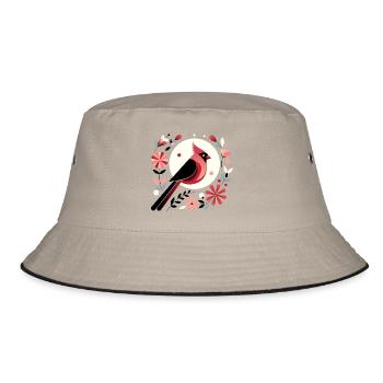 Kardinal und Blumen - Bucket Hat - Khaki/Schwarz - Vorne