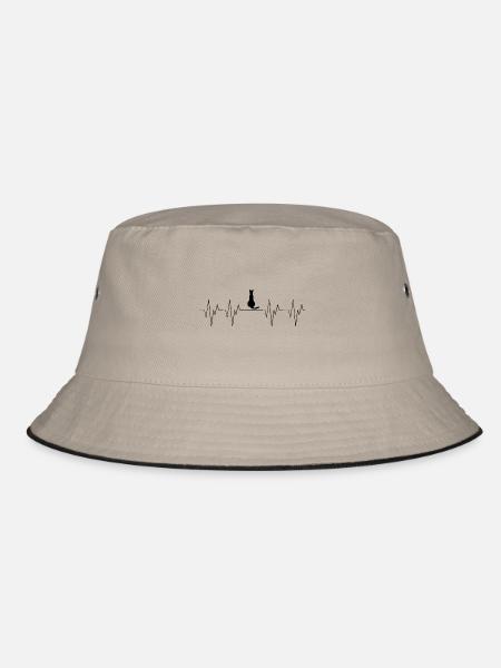 Katze Cat Herzschlag Heartbeat Tiere Liebe Love an - Bucket Hat - Khaki/Schwarz - Vorne