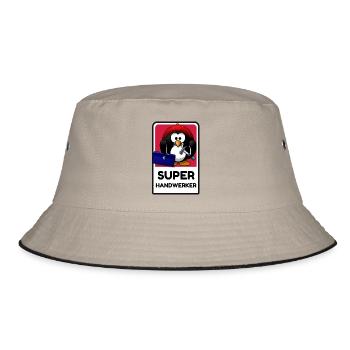 Super Handwerker - lustiger Pingu - Bucket Hat - Khaki/Schwarz - Vorne