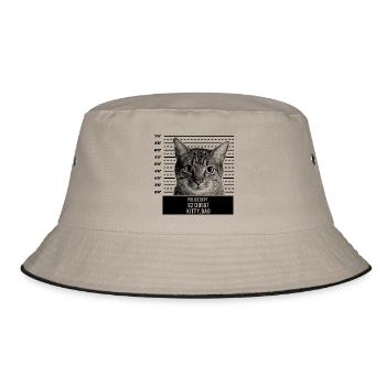 Cute Cat Mug Shot Bad Kitty - Bucket Hat - Khaki/Schwarz - Vorne