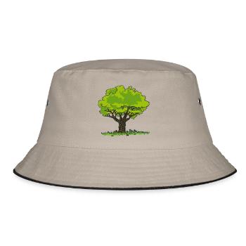 Baum Zeichnung Wiese und Blumen - Bucket Hat - Khaki/Schwarz - Vorne