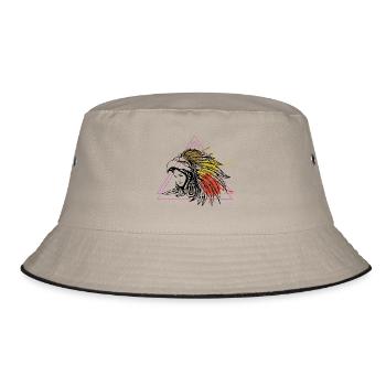 Aztec Native American Woman Headdress T-shirt - Bucket Hat - Khaki/Schwarz - Vorne
