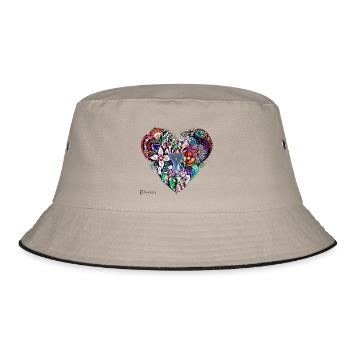 Mandala Herz bunt. - Bucket Hat - Khaki/Schwarz - Vorne