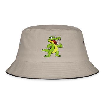 Kroko Kaiman Reptilien Tiere - Bucket Hat - Khaki/Schwarz - Vorne