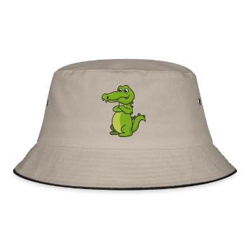 Krokodil Comic Geschenk Kroko Kind Echse Tier Nil - Bucket Hat - Khaki/Schwarz - Vorne