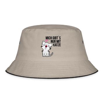 Nur mit Katze Katzen Kater Katzen Shirt Geschenk - Bucket Hat - Khaki/Schwarz - Vorne