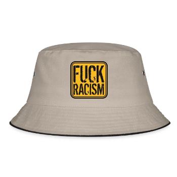 fuck verbot nein no racism logo text dagegen naech - Bucket Hat - Khaki/Schwarz - Vorne