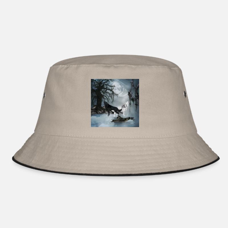 Stunning black and white wolf Bucket Hat