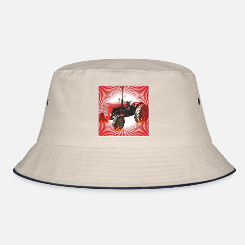 Roter Traktor mit Strahlendes Muster Bucket Hat