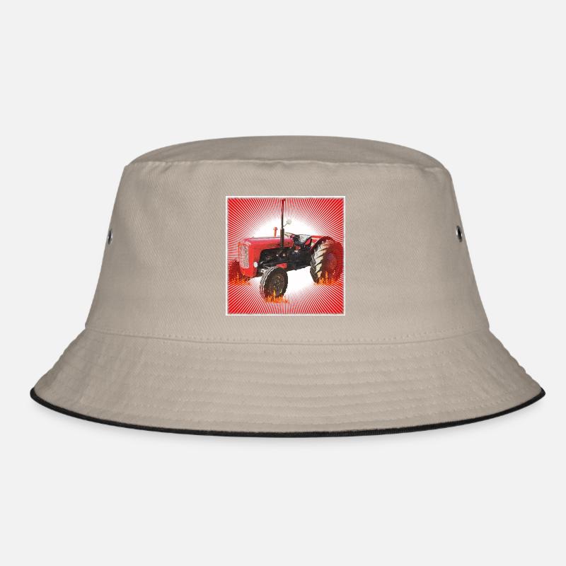Red Tractor with Radiant Pattern - Bucket Hat - khaki/black