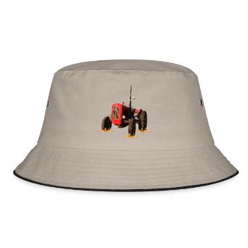 Roter Traktor im Feld - Bucket Hat - Khaki/Schwarz - Vorne