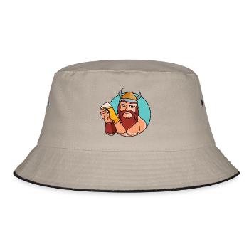 Wikinger mit Bierglas - Bucket Hat - Khaki/Schwarz - Vorne