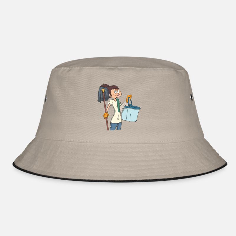 Putzfrau mit Wischmob und Eimer - Bucket Hat - Khaki/Schwarz