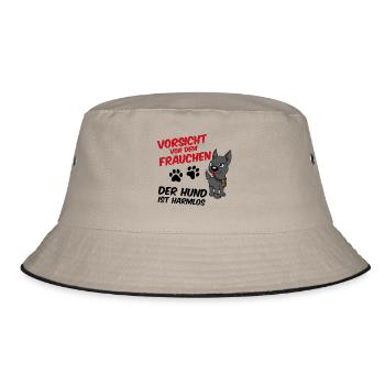 Vorsicht vor dem Frauchen - der Hund ist harmlos - Bucket Hat - Khaki/Schwarz - Vorne