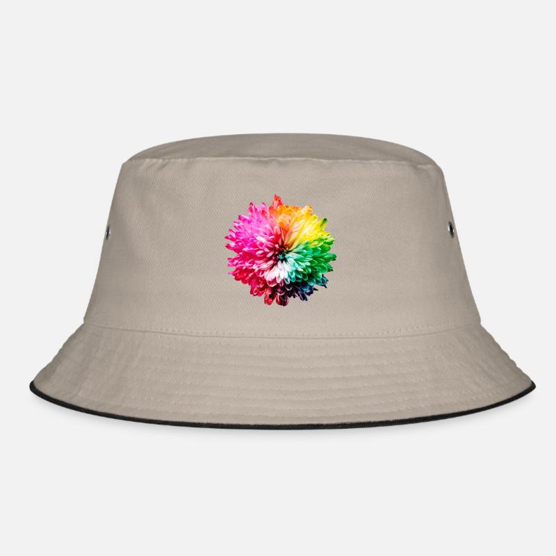 Chrysantheme Regenbogen - Bucket Hat - Khaki/Schwarz