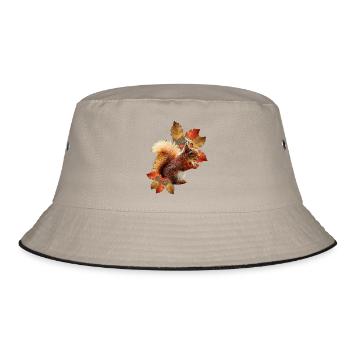Eichhörnchen motiv mit Eichenblättern, Herbst frau - Bucket Hat - Khaki/Schwarz - Vorne