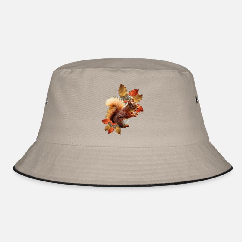 Eichhörnchen motiv mit Eichenblättern, Herbst frau Bucket Hat