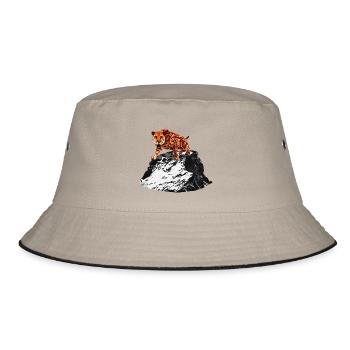 smilodon, raubkatze männer, Säbelzahntiger, Urzeit - Bucket Hat - Khaki/Schwarz - Vorne