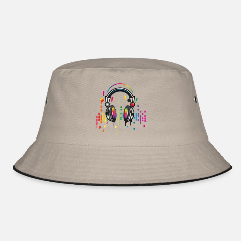 Kopfhörer mit bunter Equalizer Zeichnung Bucket Hat