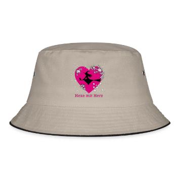 Hexe mit Herz Motiv - Bucket Hat - Khaki/Schwarz - Vorne