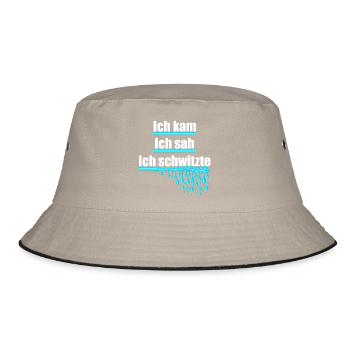 Ich kam, sah und schwitzte, Hitze, Schweiß, heiß - Bucket Hat - Khaki/Schwarz - Vorne