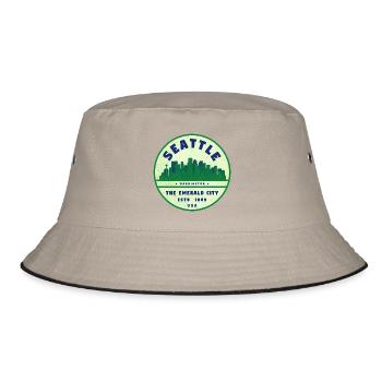 Emerald City Seattle Vintage Badge - Bucket Hat - Khaki/Schwarz - Vorne