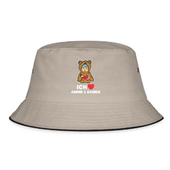 Herz Manga Anime Popkultur Statement Zeichentrick - Bucket Hat - Khaki/Schwarz - Vorne