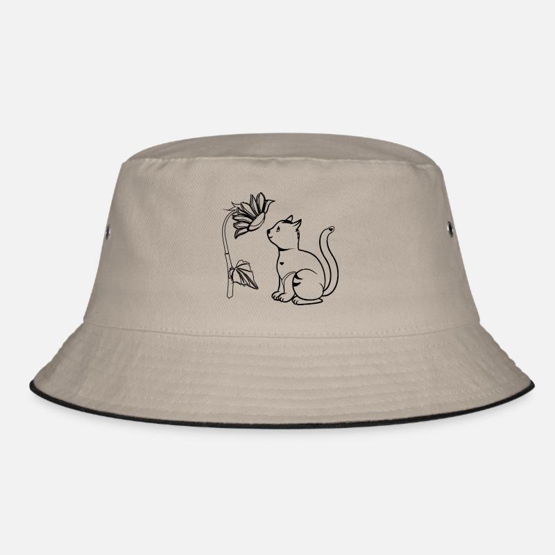 Cat with sunflower - Bucket Hat - khaki/black