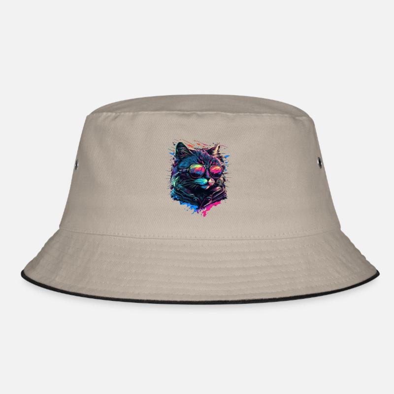 Coole Katze - Bucket Hat - Khaki/Schwarz