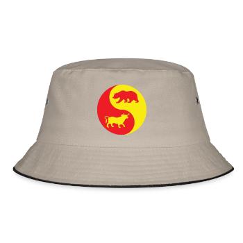 Yin Yang Stier und Roter und Gelber Bär - Bucket Hat - Khaki/Schwarz - Vorne