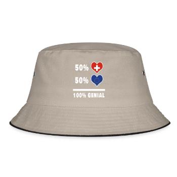 Europa und Schweiz 100% Genial Flagge - Bucket Hat - Khaki/Schwarz - Vorne